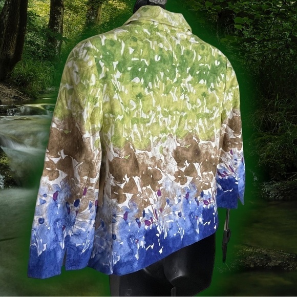 🔥 COLDWATER Creek 100% Cotton Painted Floral Ombre Blazer Jacket Women's sz 4 - Picture 6 of 16